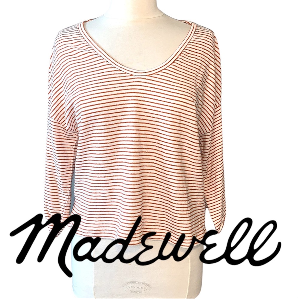 Madewell Blouse V-Neck Stripped 3/4 Length Sleeve